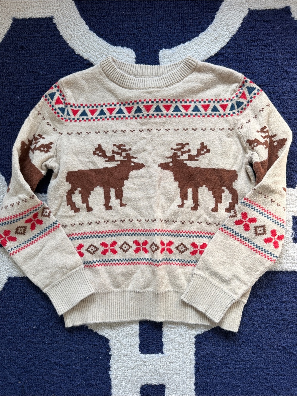 Andy & Evan Beige Crewneck Sweater size 6 holiday print